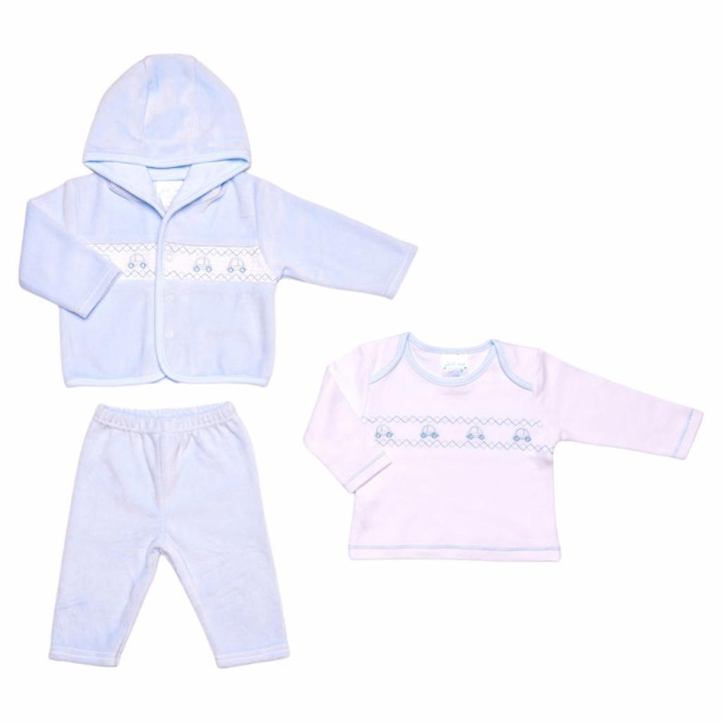 Just Too Cute   JT9767 Velour Smocked "Cars" 3 Piece Set (0-6 months)