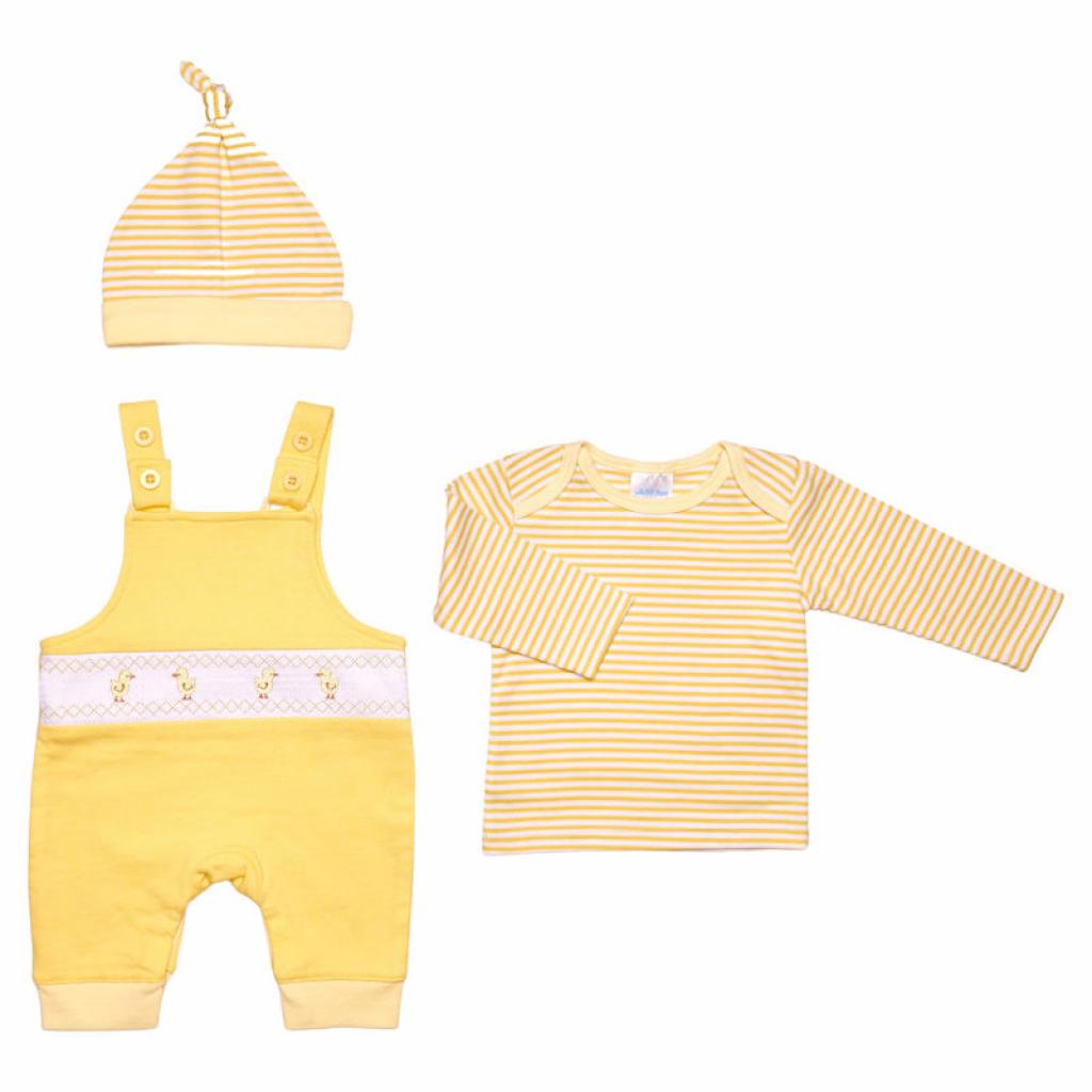 Just Too Cute   JT9812 "Chick" Smocked  Dungaree Set (0-3 months)
