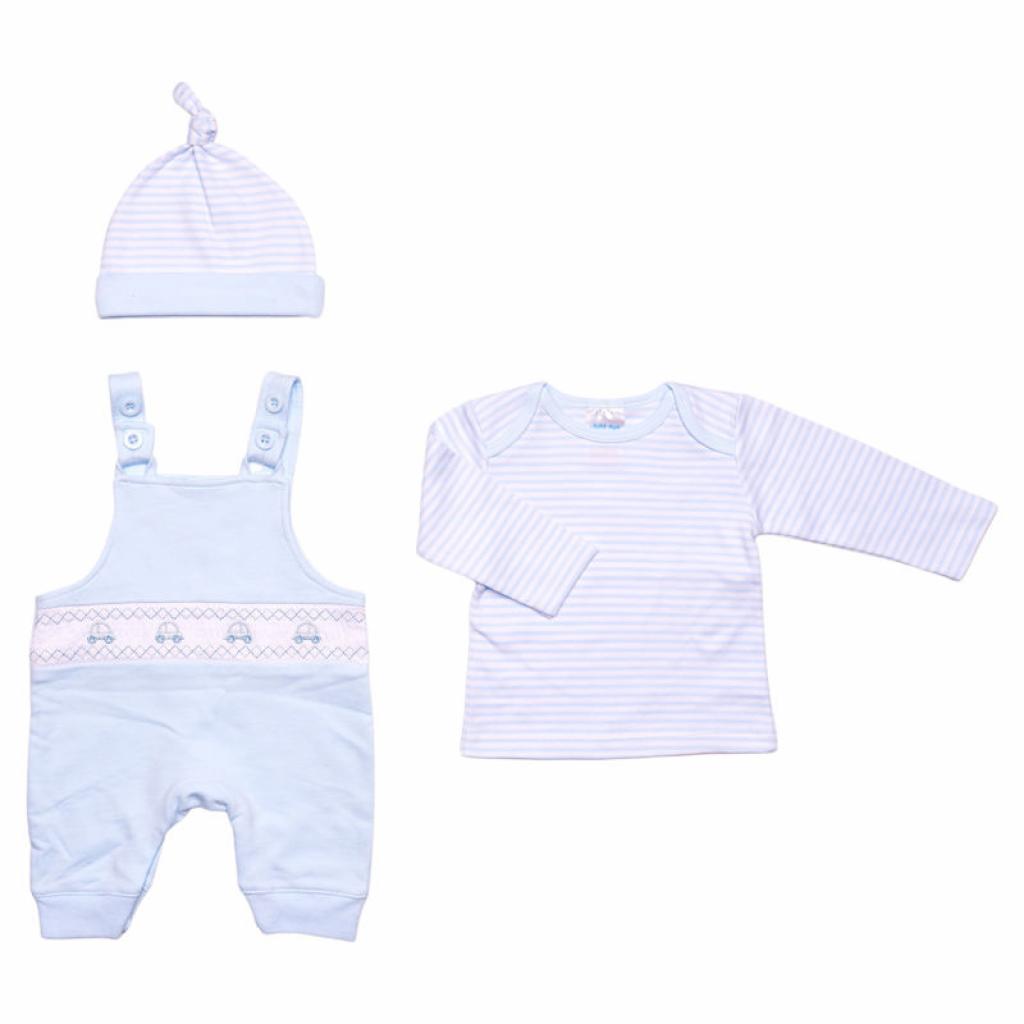 Just Too Cute   JT9814 "Car" Smocked  Dungaree Set (0-6 months)