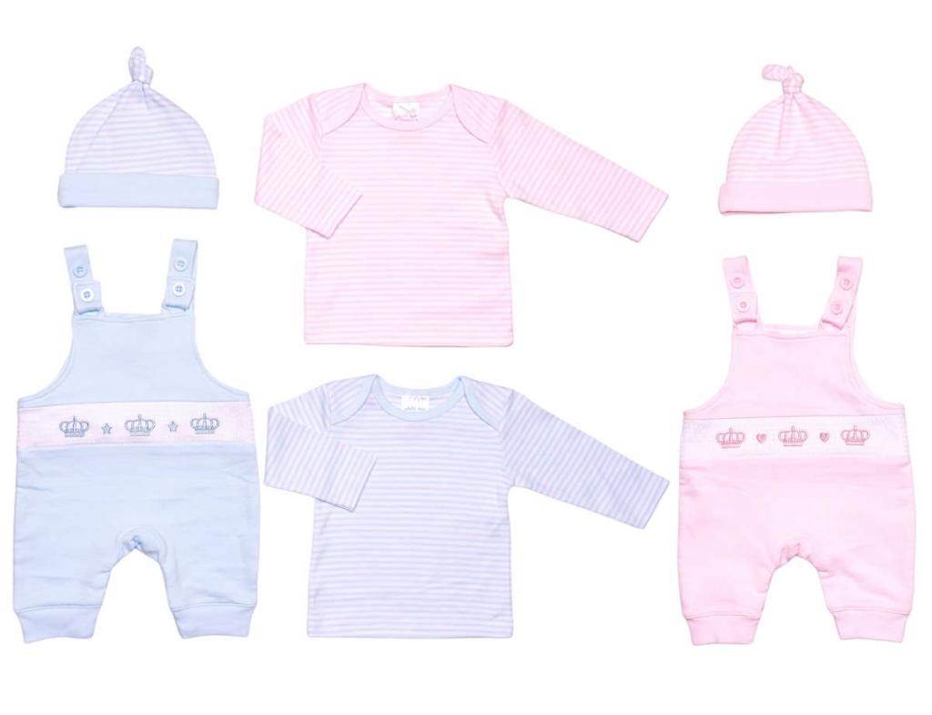 Just Too Cute   JT9816 "Crown" Smocked  Dungaree Set (0-6 months)