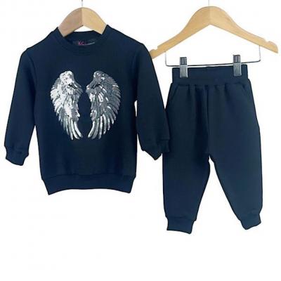 Kids Club London   KC3036-B Black Angel Wings Coordinating Set (6-24 months)