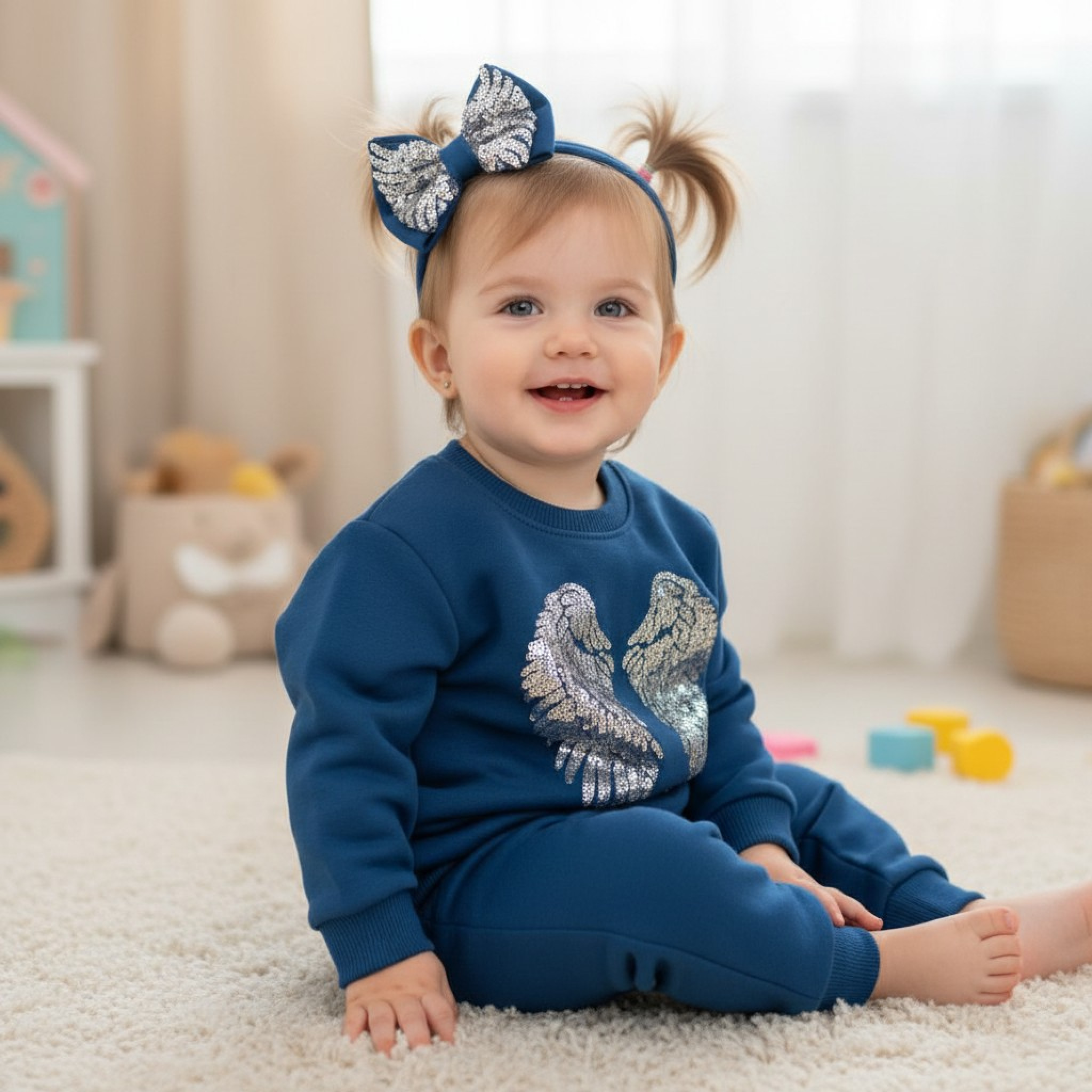 Kids Club London   KC3036N Navy Angel Wings Coordinating Set (6-24 months)