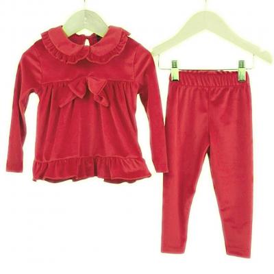 Kids Club London KCL3951SMALLRED * KC3951R Red Velour Set (6-24 months)