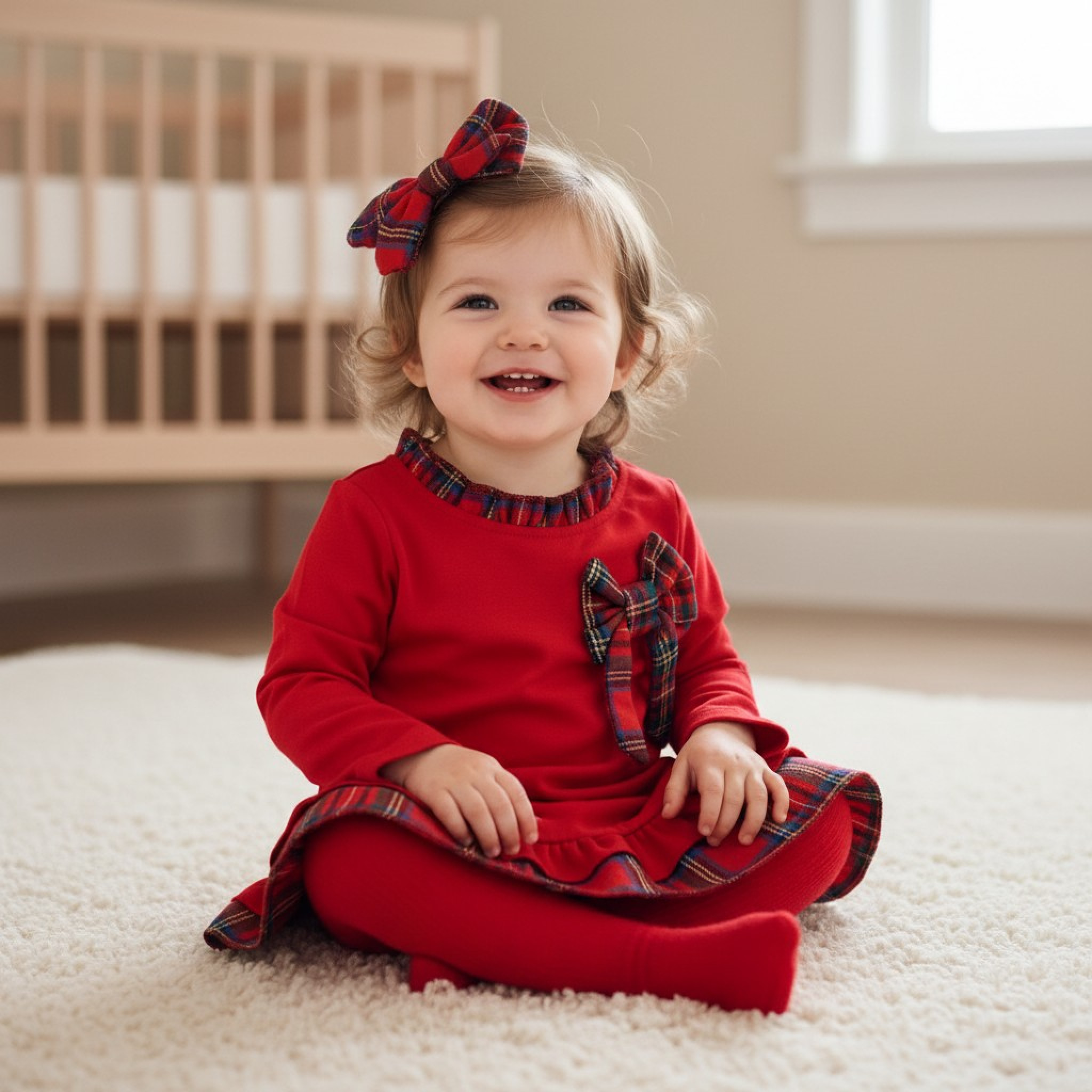 Kids Club London China * KC5013 Tartan Frill and Bow Dress (0-24 months)