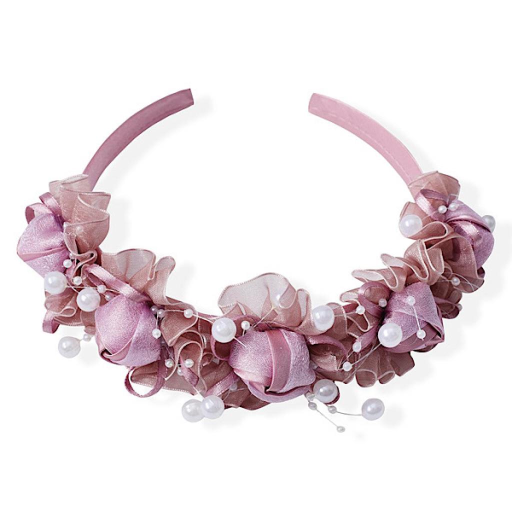 Kids Club London AT99DUSTYPINK  KCAT99-DP Organza and Bead Headband Dusky Pink