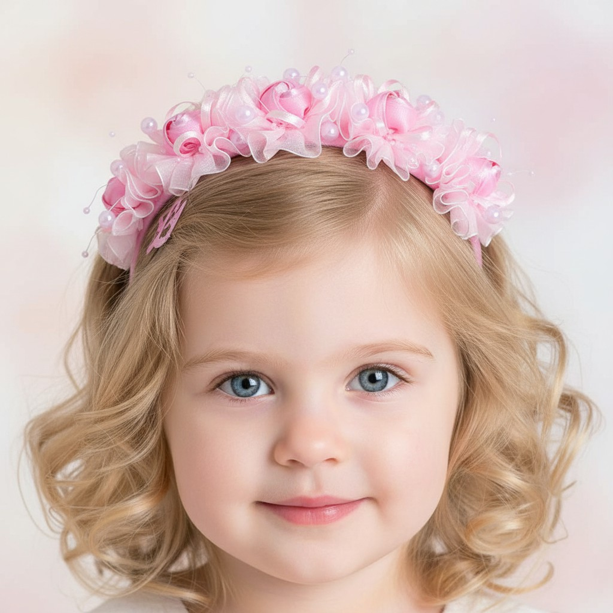 Kids Club London AT99BABYPINK  KCAT99-P Pink Organza and Bead Headband