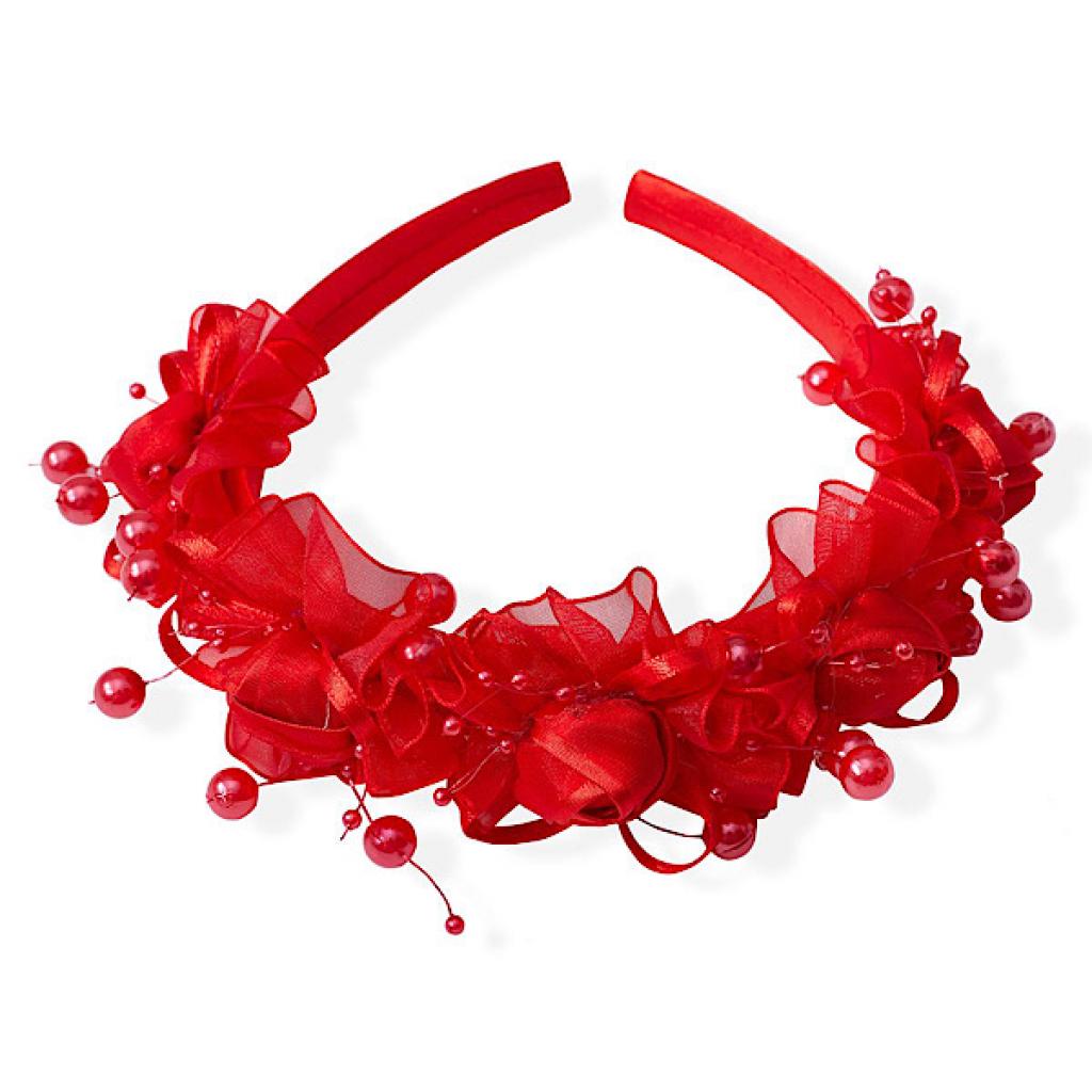 Kids Club London AT99RED  KCAT99-R Organza and Bead Headband Red