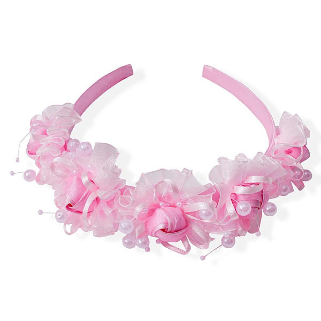 Kids Club London AT99BABYPINK  KCAT99-P Organza and Bead Headband Pink