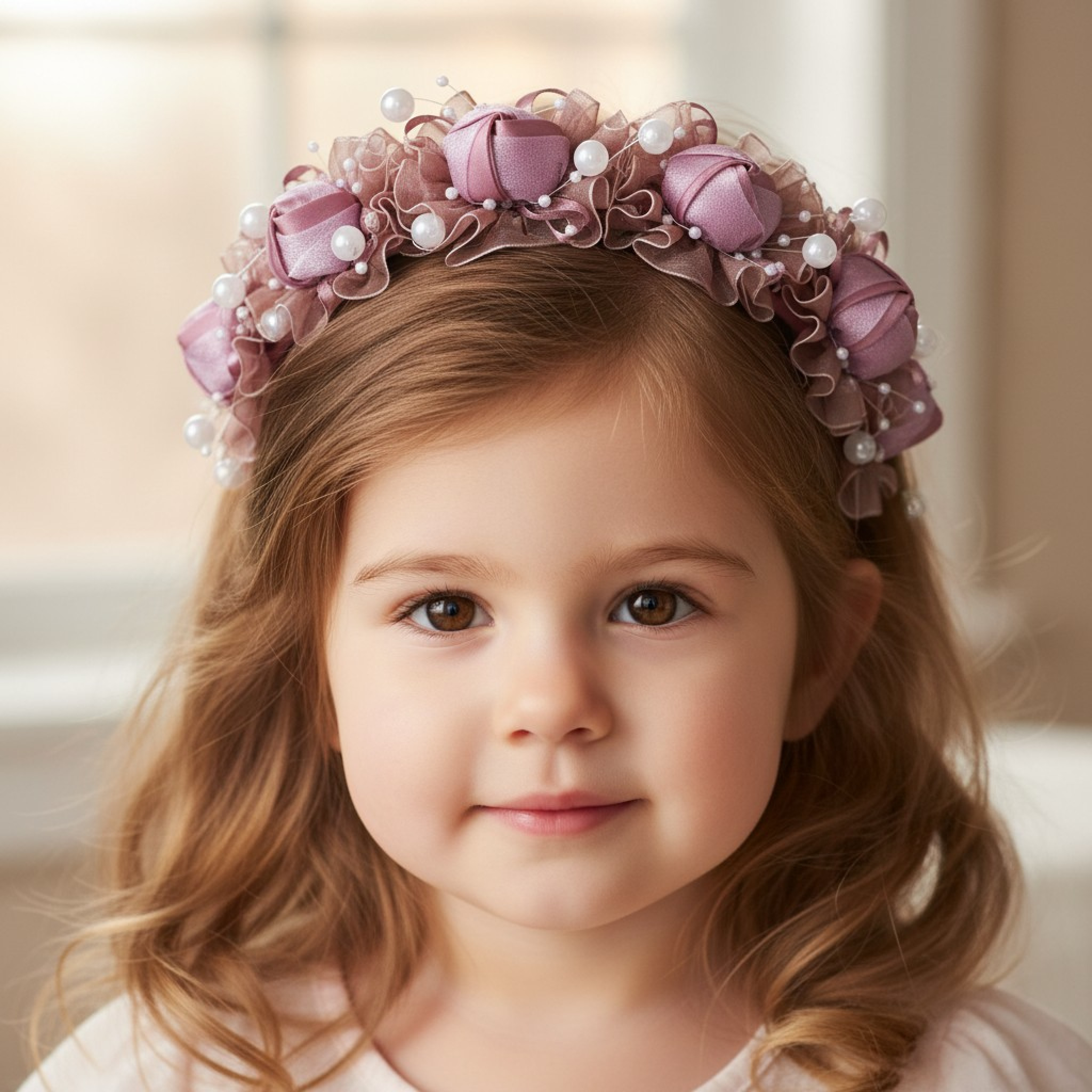 Kids Club London AT99DUSTYPINK  KCAT99DP Dusky Pink Organza and Bead Headband