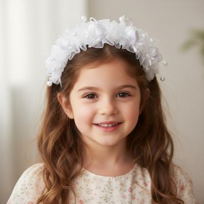 KCAT99W  White Organza and Bead Headband 