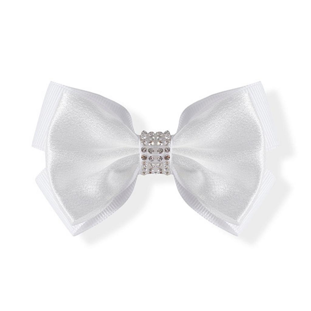 Kids Club London HC075IVORYWHITE  KCHC075-W White Satin Diamante Bow Clip