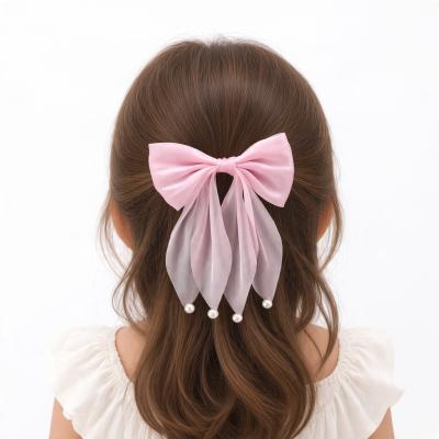 KCHC175P  Pink Pearl Bead Bow Clip 