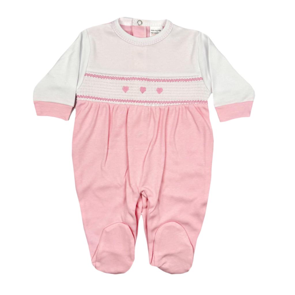 Kleo Kids PJV2404P * KL2404P Smocked "Hearts" All in One (NB-6 months)