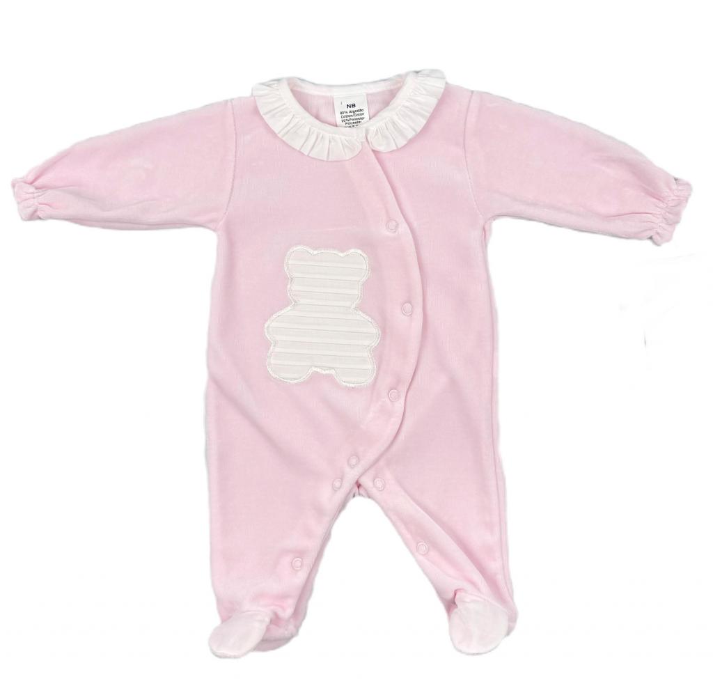 Kleo Kids PJ24106 * KL24106P Luxury Velour Teddy All in One (NB-6 months)