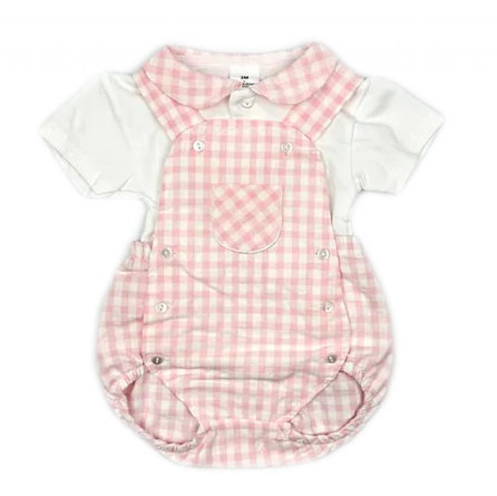 Kleo Kids PJ23109 * KLPJ23109P Pink Gingham Dungaree Set (3-18 months)