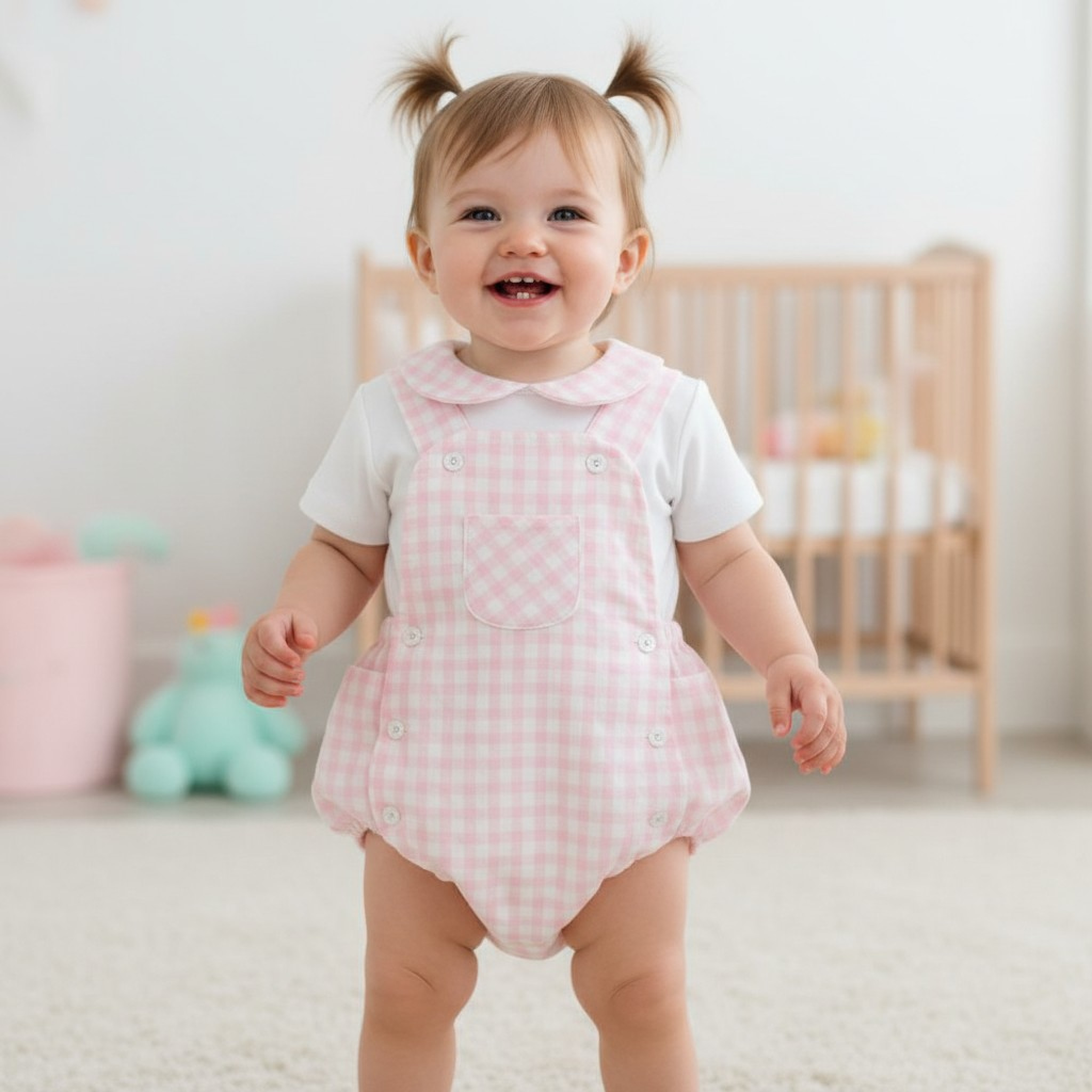 Kleo Kids PJ23109 * KLPJ23109P Pink Gingham Dungaree Set (3-18 months)