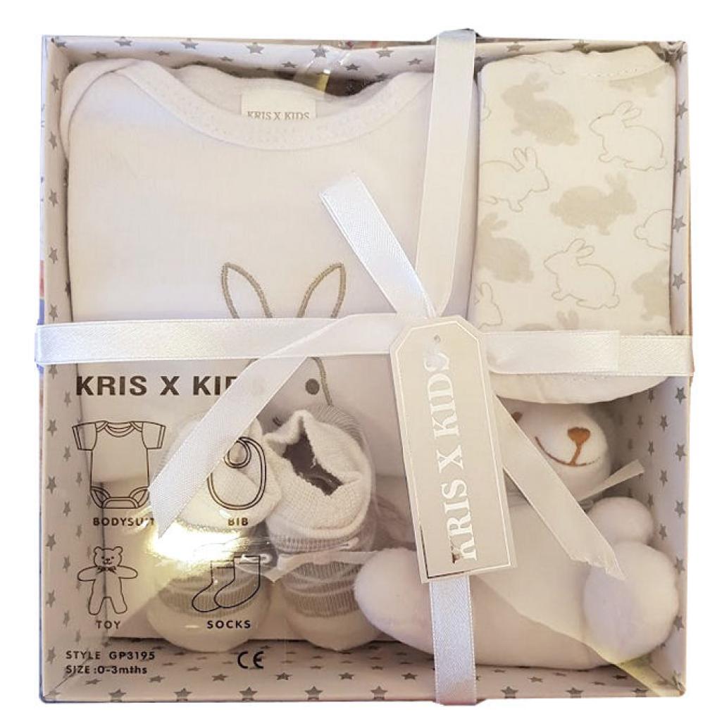 Kris X Kids  * KXK3195Wb Bunny White 4 Piece Gift Set