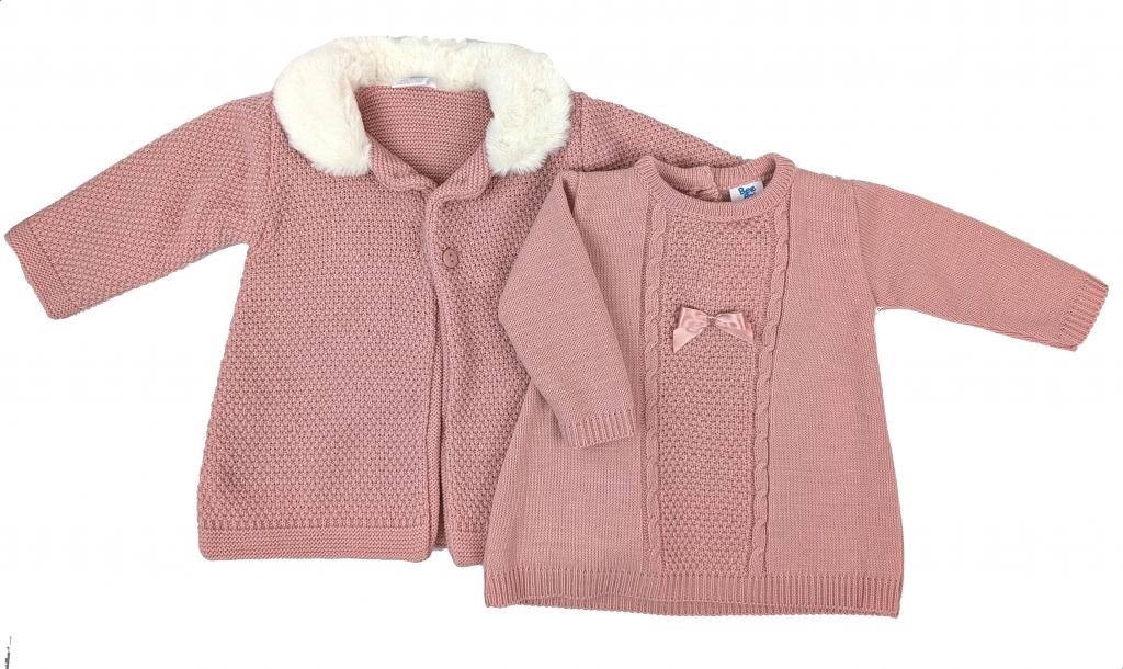 Bee Bo  * BO8037 Knitted Longline Double Cardigan and dress (0-9 months)