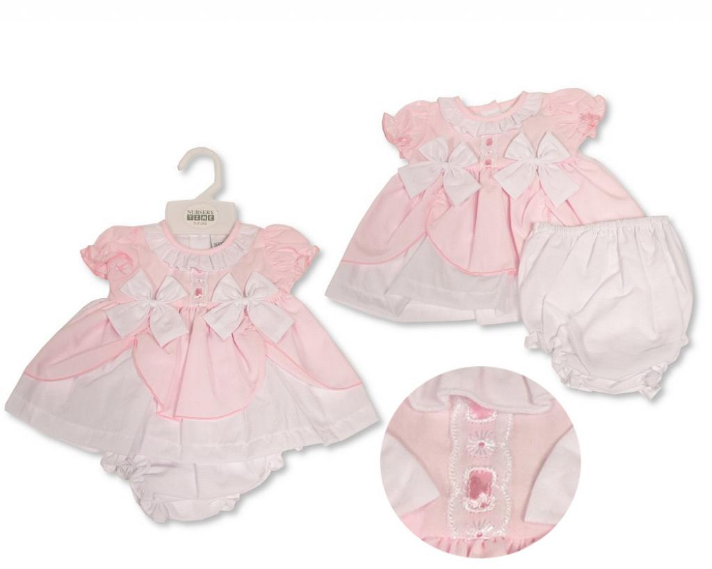 Nursery Time 20-586 5035320205861 NTLBW_20-586 Double Bow Dress Set (3-8lbs)