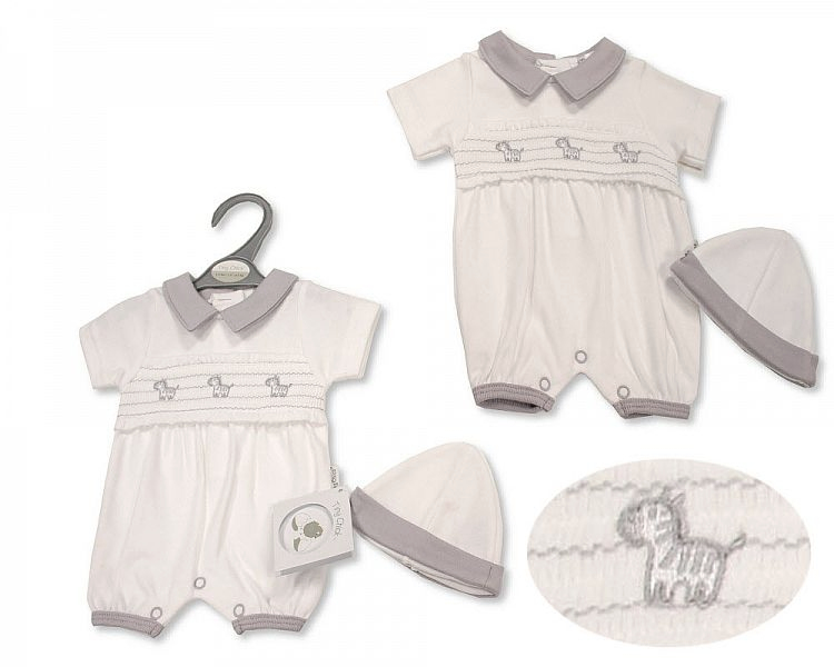 Tiny Chick PB20-542 5035320205427 TCLBW_20-542 Smocked "Zebra" Romper with Hat (3-8lbs)