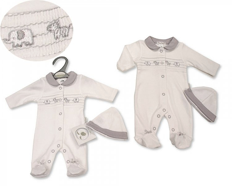 Tiny Chick PB20-544 503532020544 1 LBWTC20-544 Smocked "Elephant and Zebra" All In One Set (3-8lbs)