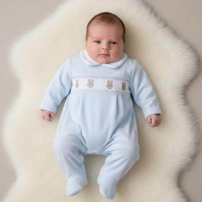 LD001  Teddy Bear Velour Smocked All In One   (0-9m)