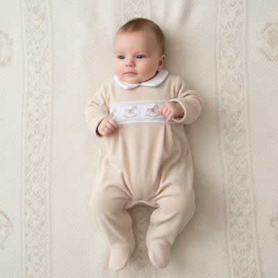 LD002Be  Unisex Velour Smocked Rocking Horse All In One  (0-9m)