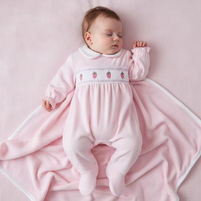 LD003P  Velour Smocked Strawberry all in one   (0-9m)