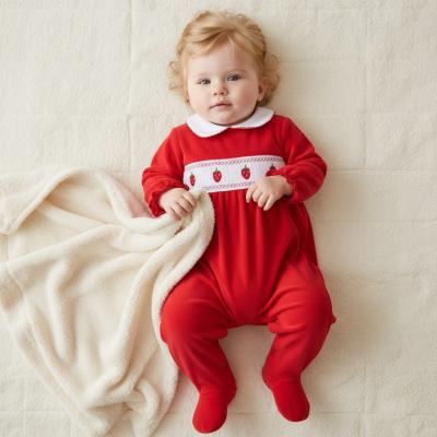 LD003R  Velour Smocked Strawberry all in one   (0-9m)