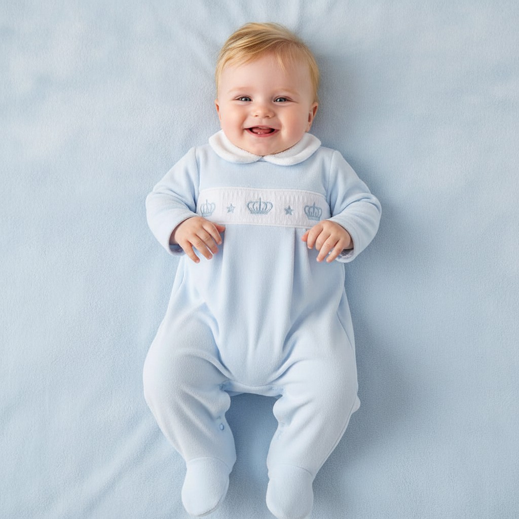 Little Dreams  * LD006-B Velour crown smocked all in one  (0-9m)