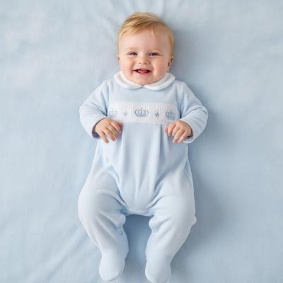 LD006-B  Velour crown smocked all in one   (0-9m)