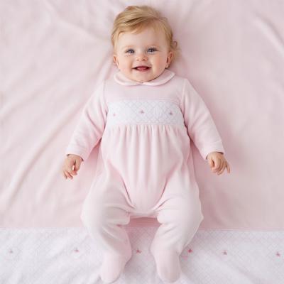LD009P  Velour Floral Smocked  all in one   (0-9m)