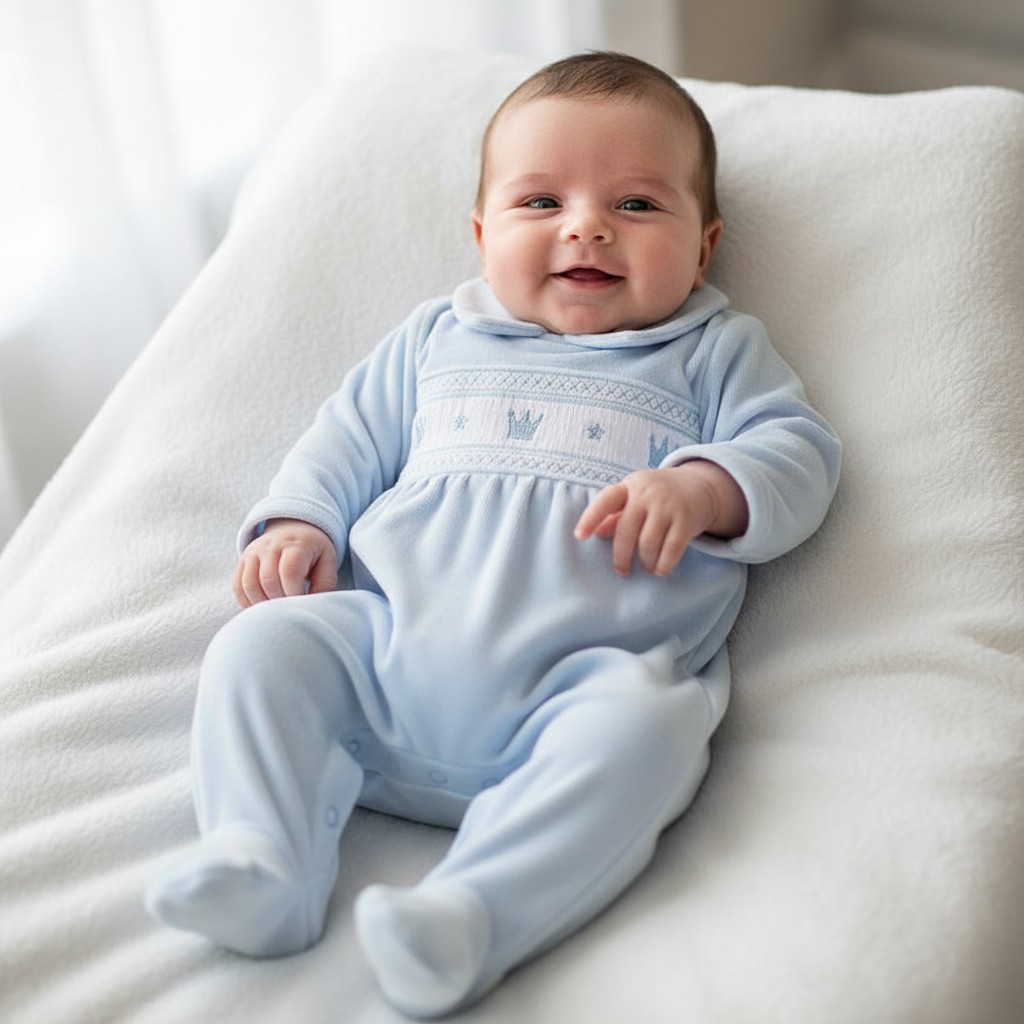 Little Dreams  * LD010B Velour crown smocked all in one  (0-9m)