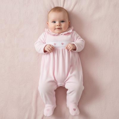 LD011P  Pink Heart Velour Frill Collar All in One   (0-9m)