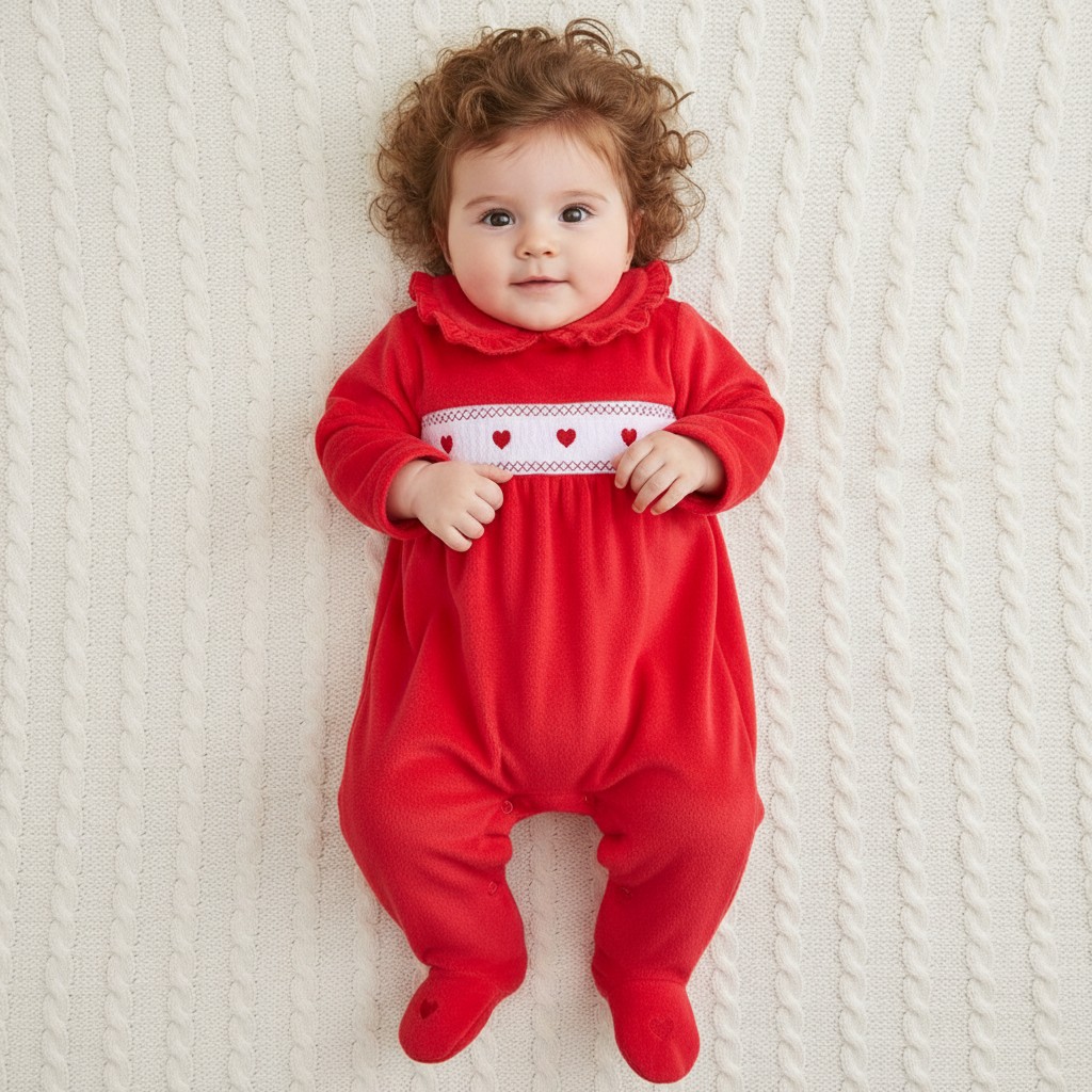 Little Dreams LD011RED * LD011R  Heart Velour Frill Collar All in One  (0-9m)
