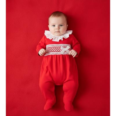 LD013R  Cotton Ruffle Sleepsuit with Lace and Bow Detail   (0-9m)