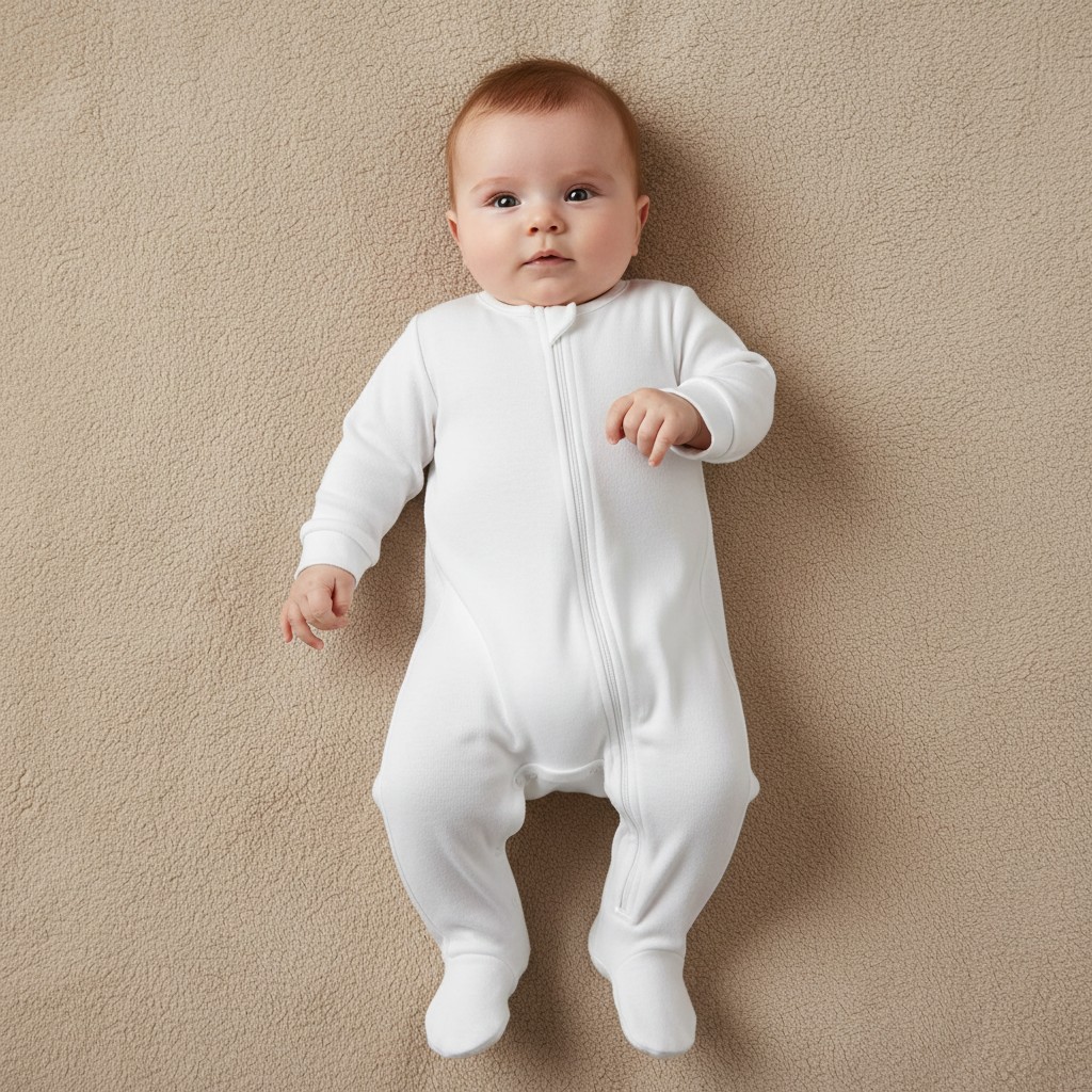 Little Dreams LD014WHITE * LD014W Classic Zip Velour All In One  (0-9m)