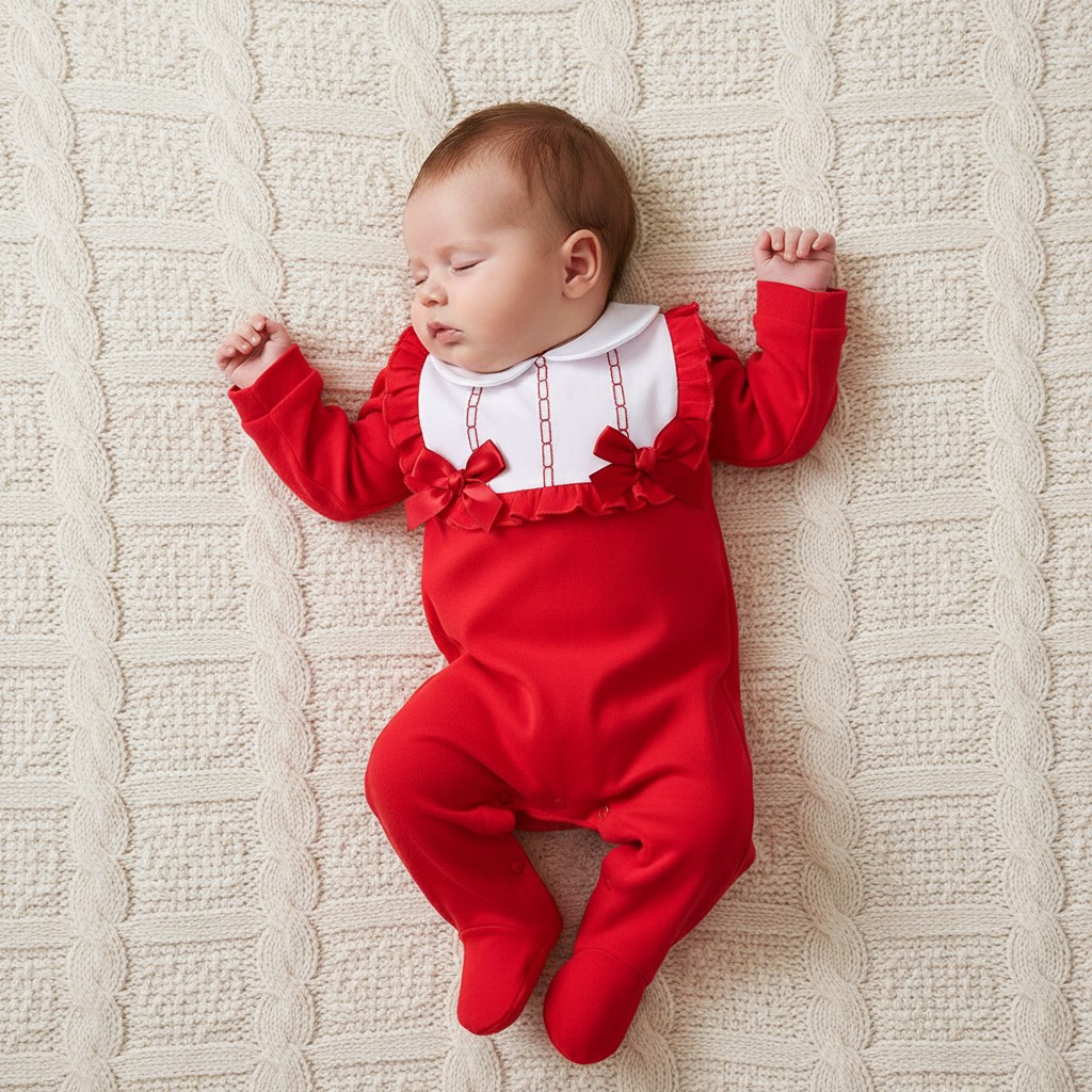 Little Dreams LD015RED * LD015-R Cotton Red Ruffle Collar Mock Bib all in one  (0-9m)