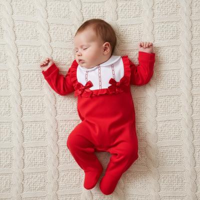 LD015-R  Cotton Red Ruffle Collar Mock Bib all in one   (0-9m)