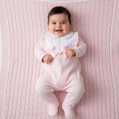 LD015-P  Cotton Pink Ruffle Collar Mock Bib all in one   (0-9m)