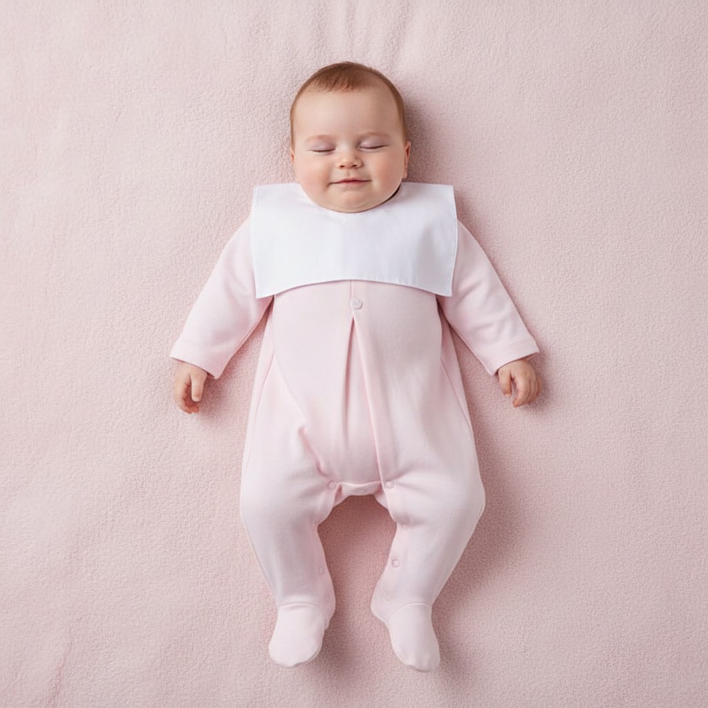 Little Dreams LD016BABYPINK * LD016P Cotton Pink Square Collar Mock Bib all in one  (0-9m)