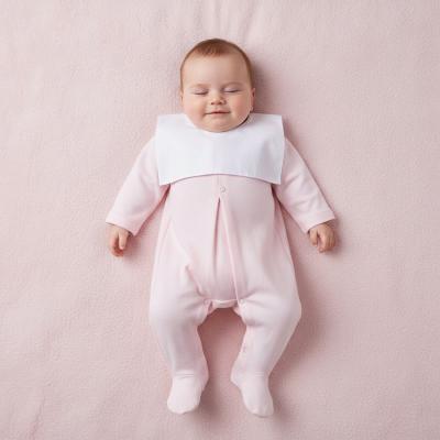LD016P  Cotton Pink Square Collar Mock Bib all in one   (0-9m)