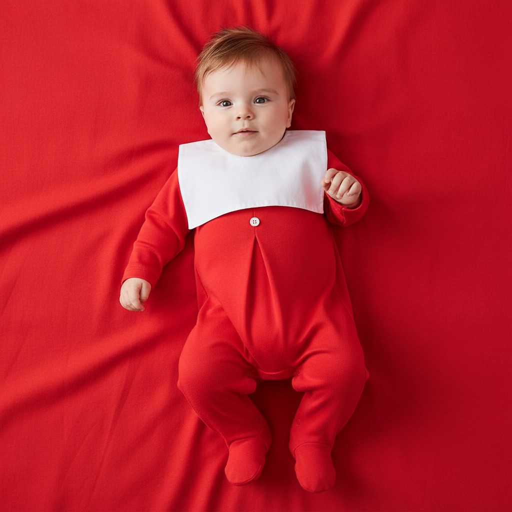 Little Dreams LD016RED * LD016R Cotton  Square Collar Mock Bib all in one  (0-9m)
