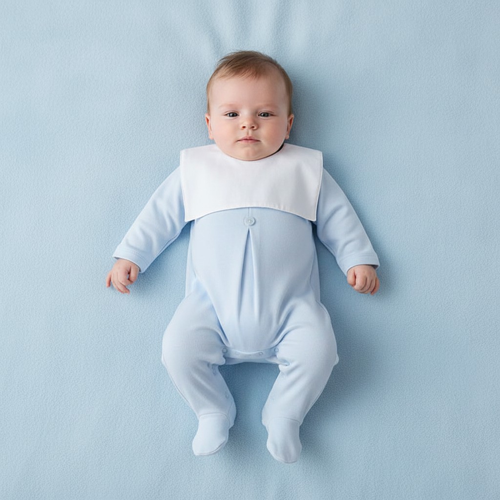 Little Dreams LD016BABYBLUE * LD016S Cotton  Square Collar Mock Bib all in one  (0-9m)