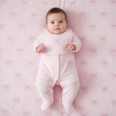 LD007P  Velour Bow Embroidered Bib & All in One   (0-9m)