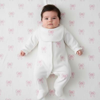 LD007WP  Velour Bow Embroidered Bib & All in One   (0-9m)