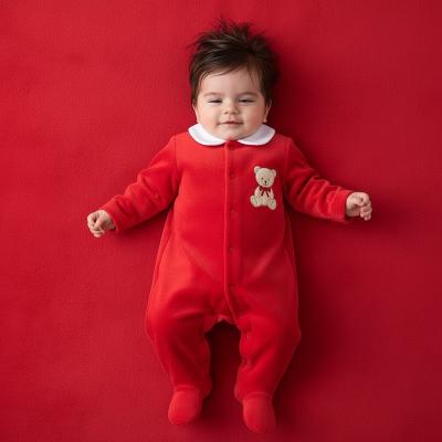LD019R  Velour Velour Teddy Bear Embroidered  All in One   (0-9m)