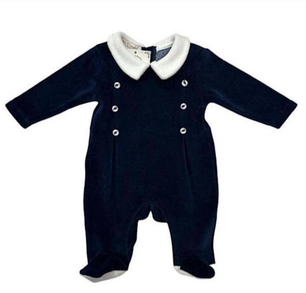 Little Dreams 10024NAVY * LD10024N Navy Velour All In One  (0-9m)