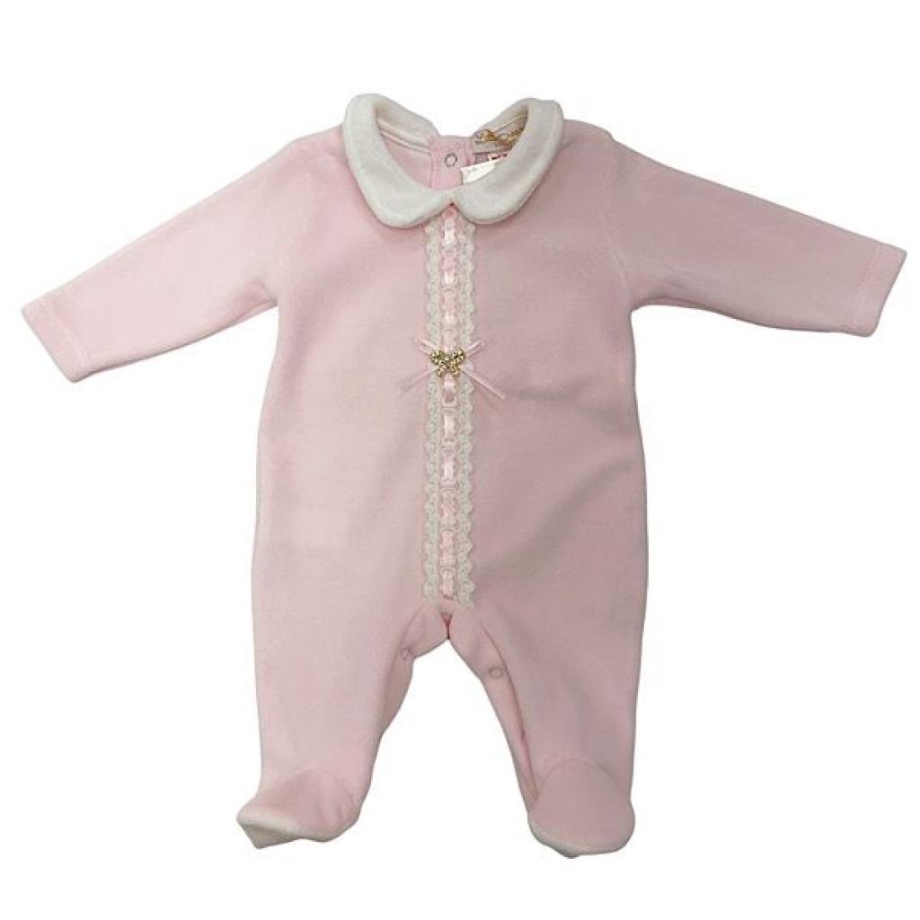 Little Dreams 10025PINKIVORY * LD10025P Lace Diamante Velour All In One  (0-9m)