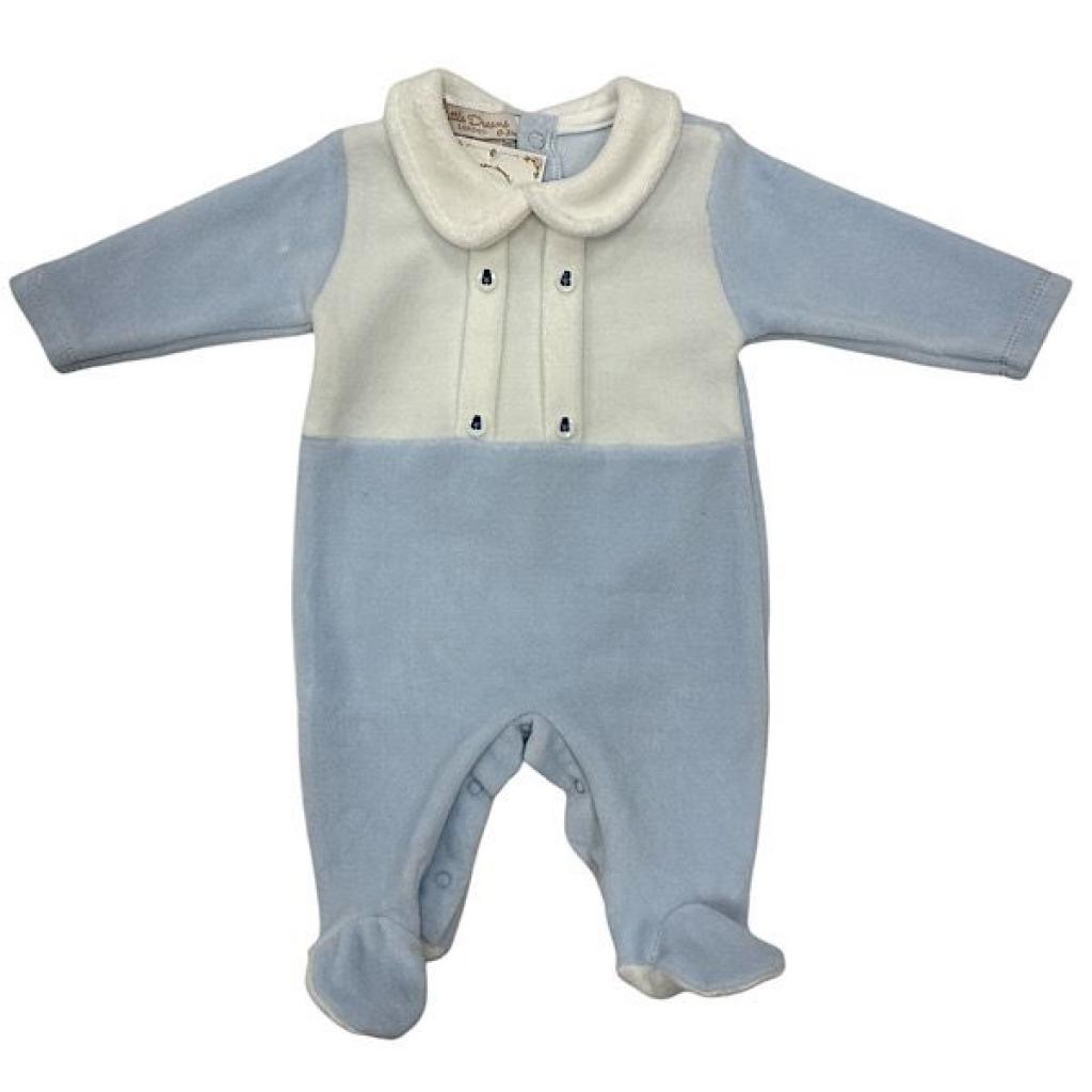 Little Dreams 10026BABYBLUEIVORY * LD10026S Sky Velour All In One  (0-9m)